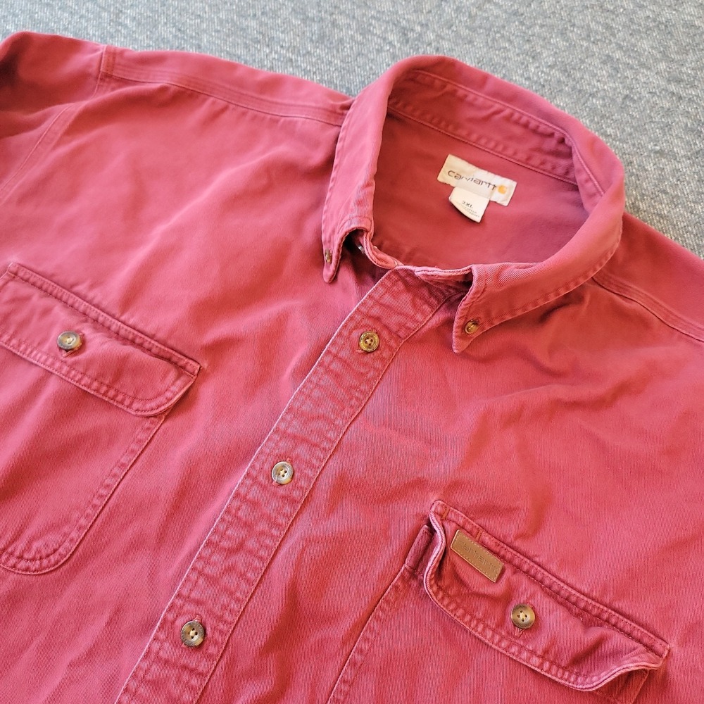 Carhartt Shirt Men's 2XL Oakman Red Heavy Twill Long Sleeve Work Outdoor Rugged